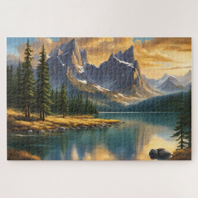 Puzzle Montagne et lac au coucher du soleil (Horizontal)