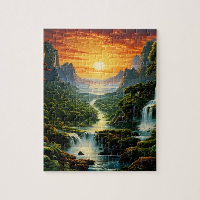 Puzzle Montagnes avec cascades et voyant soleil (Vertical)