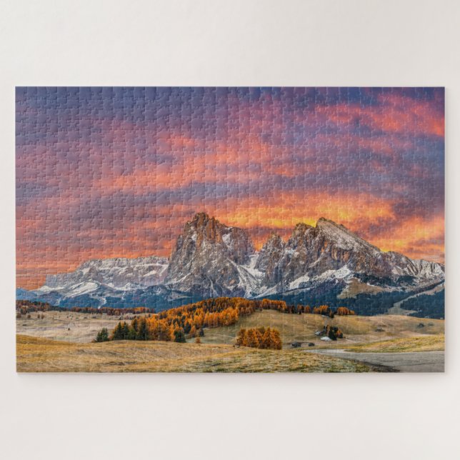 Puzzle Montagnes Dolomites neige automne coucher de solei (Horizontal)