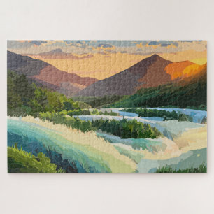 Puzzle Montagnes rouges et rivière tumultueuse