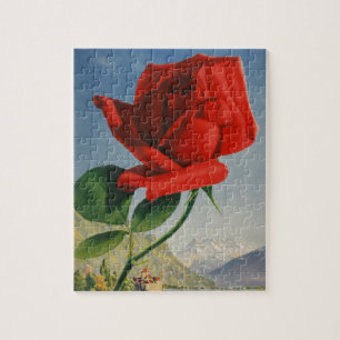 Puzzle Montreux vintage Rose rouge Suisse Lac Léman