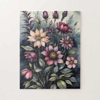 Puzzle Moody Vintage Botanical Watercolor Floral Pattern