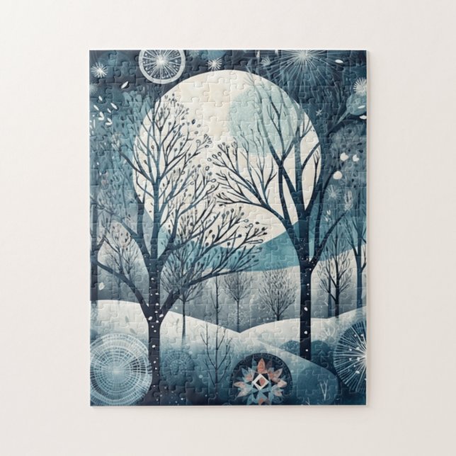 Puzzle Moonlit Nordic Forest, personnalisable (Vertical)
