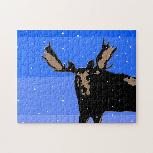 Puzzle Moose en hiver - Art original de la faune (Horizontal)