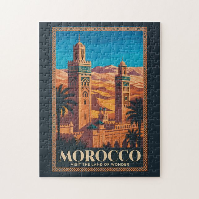 Puzzle  Morocco Desert Illustration Travel Art Vintage (Vertical)