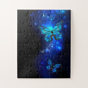 Puzzle Morpho Butterfly in the Dark Background
