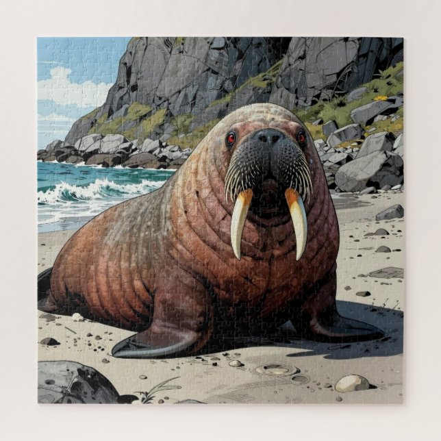 Puzzle Morse mignon sur une plage de sable  (Vertical)