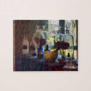 Puzzle Mortier, pilon et bouteilles par fenêtre