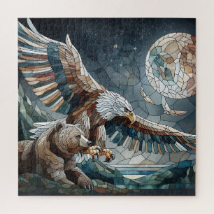 Puzzle Mosaic Ai Art   Ours Brown et Pleine lune d'aigle