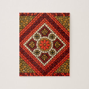 Puzzle Mosaïque Abstrait Floral Art rouge et marron