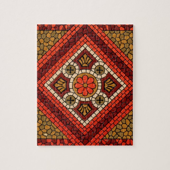 Puzzle Mosaïque Abstrait Floral Art rouge et marron (Vertical)