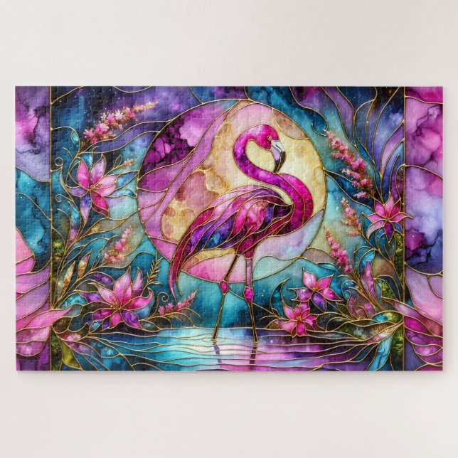 Puzzle Mosaïque de verre coloré Flamant Rose (Horizontal)