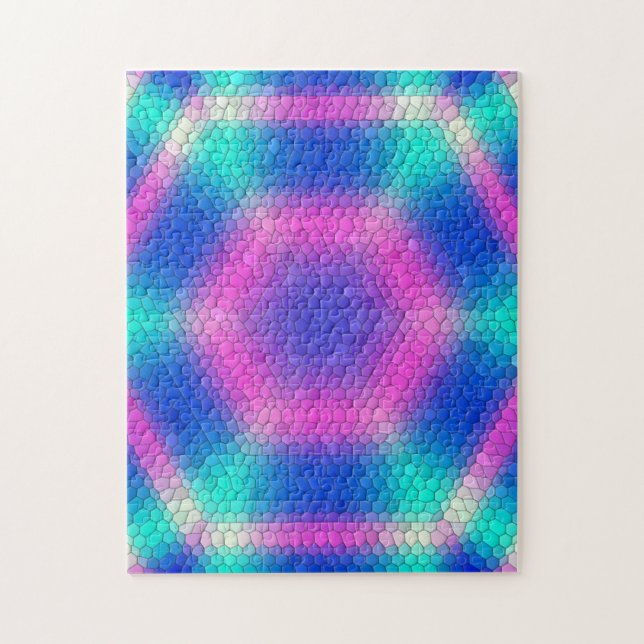 Puzzle Mosaïque d'hexagone rose sur dégradé bleu (Vertical)