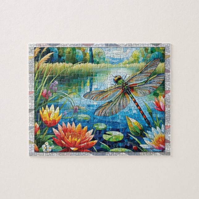 Puzzle Mosaïque Libellule, Fleurs, Carreaux, Cadeau,  (Horizontal)