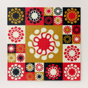 Puzzle Mosaïque Rouge Or Asiatique, Style Ethnique.