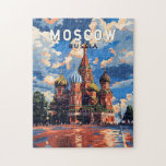 Puzzle Moscou Russie Travel Art Vintage<br><div class="desc">Moskova design de voyage vectoriel rétro. Moscou,  sur la Moskva,  dans l’ouest de la Russie,  est la capitale cosmopolite du pays.</div>