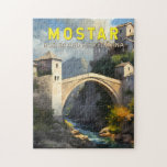 Puzzle Mostar Stari La plupart des voyages peinture à l'h<br><div class="desc">Mostar voyage design dans un style art renaissance. Il est connu pour l'emblématique Stari Most (Old Bridge),  un pont à arcades médiéval reconstruit.</div>