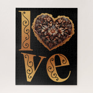 Puzzle Mot avec amour avec cœur rose en filigrane romanti