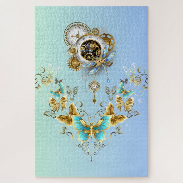 Puzzle Moteur Sérénité – Floral mécanique sarcelle  (Vertical)