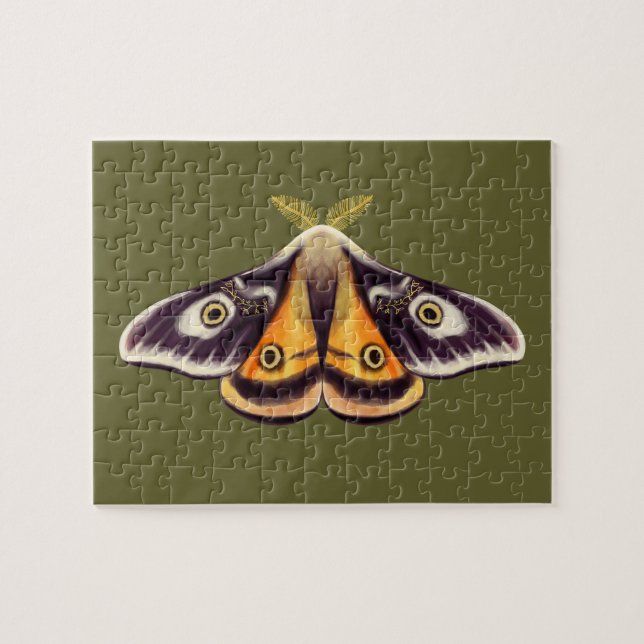 Puzzle Moth Insect Art Goblincore Saturnia Witchy Green (Horizontal)