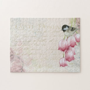 Puzzle Mother's Day Vintage Post Mail Pink Tulips Bird