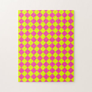 Puzzle Motif à carreaux diamant rose jaune