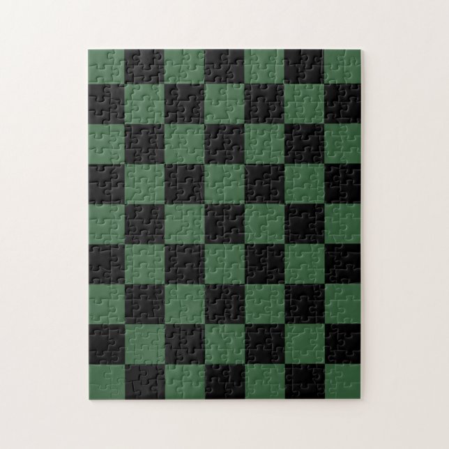 Puzzle Motif à carreaux noir et vert chasseur (Vertical)
