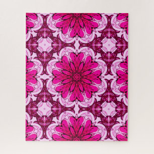 Puzzle Motif à fleurs géométriques en Bourgogne & Magenta