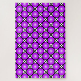 Puzzle Motif à pois rose magenta sur fond quadrillé noir