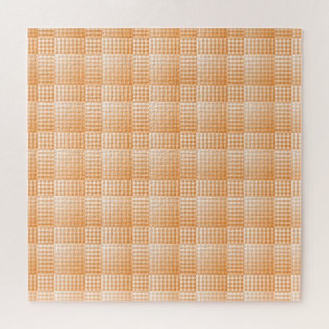 Puzzle Motif abstrait à carreaux orange et blanc (Horizontal)
