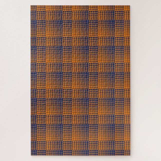 Puzzle Motif Abstrait à Carreaux Orange Violet (Vertical)