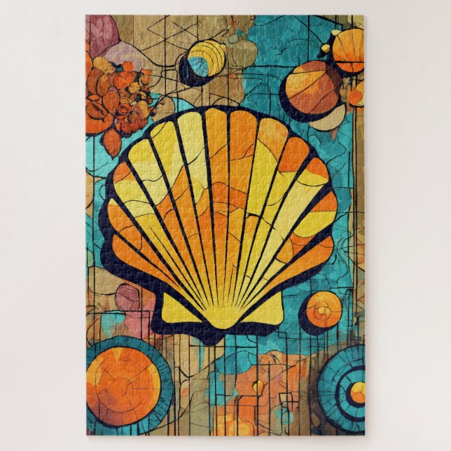Puzzle motif abstrait : coquillage bleu marron (Vertical)