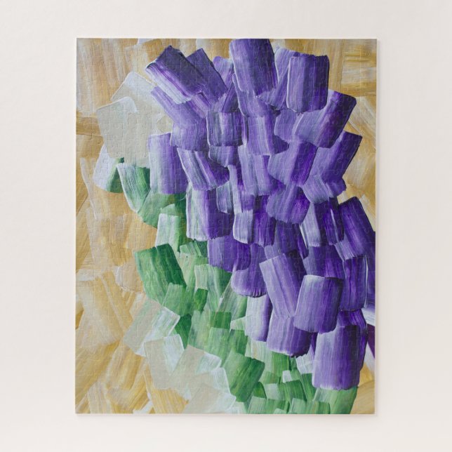 Puzzle Motif abstrait de coups de pinceau violets et vert (Vertical)