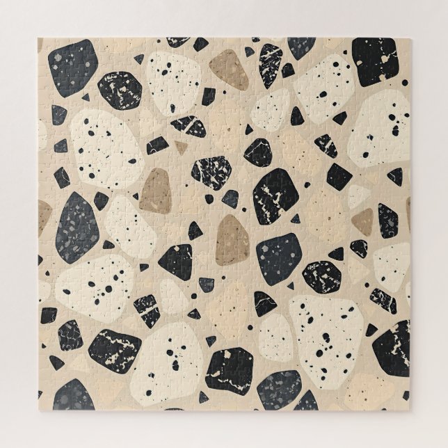Puzzle Motif abstrait terrazzo noir beige neutre  (Vertical)