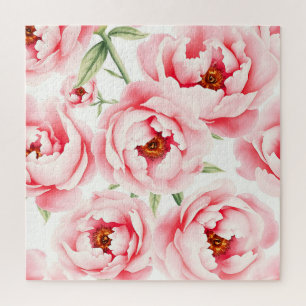 Puzzle Motif aquarelle de pivoines roses en fleurs