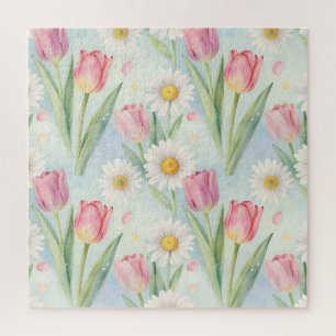 Puzzle Motif aquarelle de printemps à la pâquerette et tu