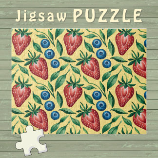 Puzzle Motif aquarelle fraise myrtille sur fond jaune 