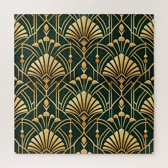 Puzzle Motif Art Déco Or Émeraude (Vertical)