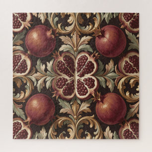 Puzzle Motif baroque de grenade fruitée orné foncé rouge