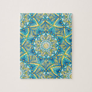 Puzzle Motif bleu Mandala jaune Turquoise