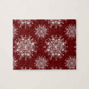 Puzzle Motif Blizzard Rouge Flocons de Neige Noël Vintage