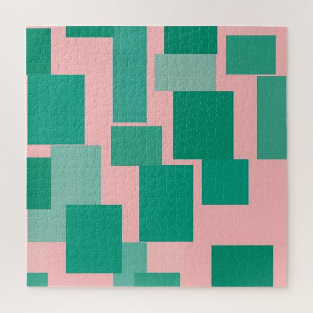 Puzzle Motif bloc de couleur rose sarcelle Moderne Abstra (Vertical)