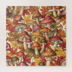 Puzzle Motif botanique vintage de forêt de champignons d'
