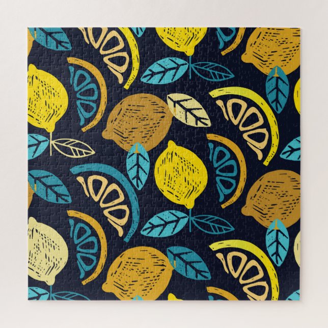 Puzzle Motif Citrus Lemon Doodle Arrière - plan (Vertical)