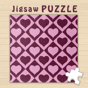Puzzle Motif damier cœur Bordeaux Rose -