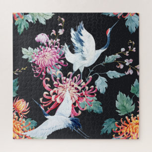 Puzzle Motif d'aquarelle de la grue rouge Chrysanthemum