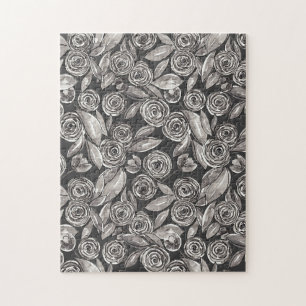 Puzzle Motif d'aquarelle moderne noir blanc