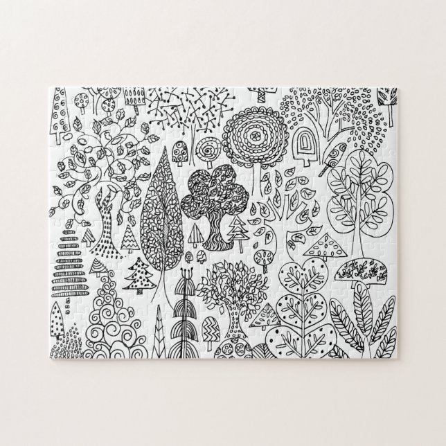 Puzzle Motif d'arbre décoratif noir et blanc moderne (Horizontal)