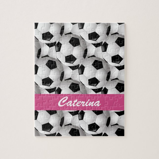 Puzzle Motif de balle de football personnalisé rose (Vertical)