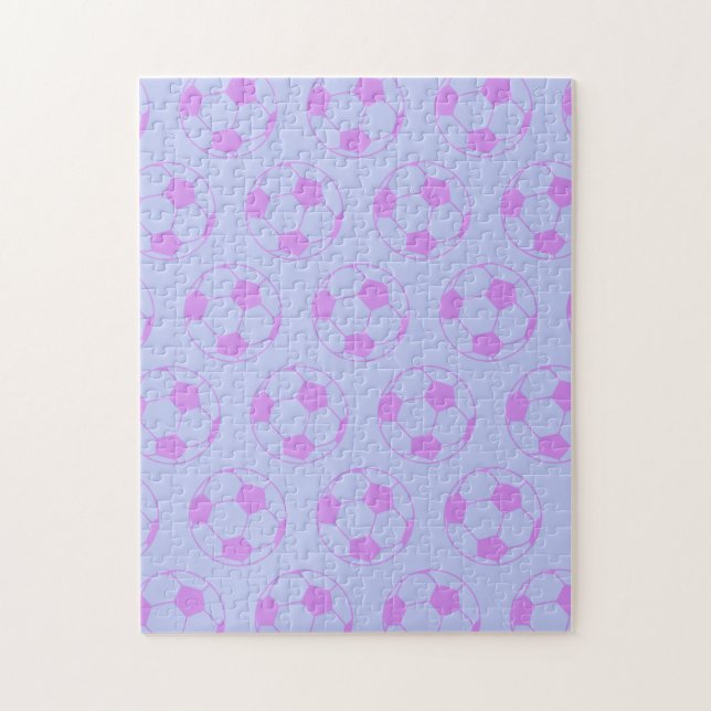 Puzzle Motif de balle de soccer mignon en violet et bleu (Vertical)